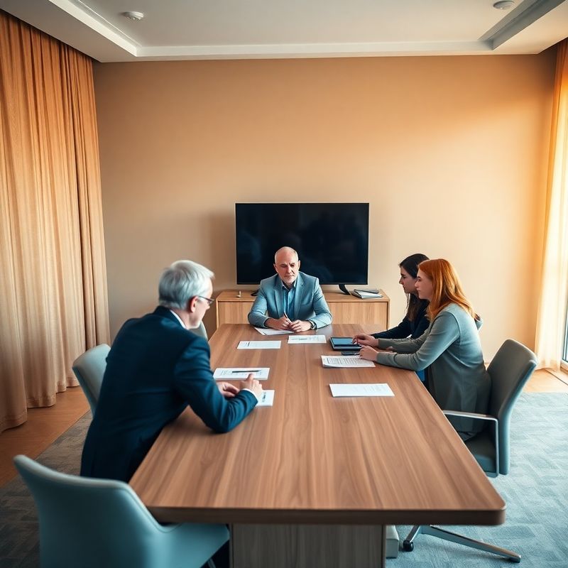Ședință de afaceri de familie într-o sală de consiliu în tonuri azure-trust